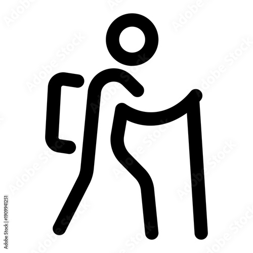 A linear icon showing a character doing hiking