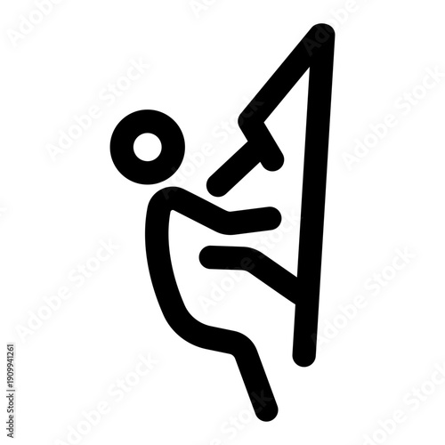 A linear icon showing a character doing abseiling
