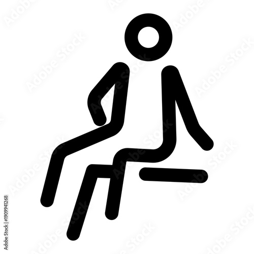 A linear icon showing an adventurer sitting on a peak 