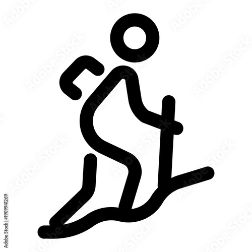 A linear icon depicting a character chasing peak ambition