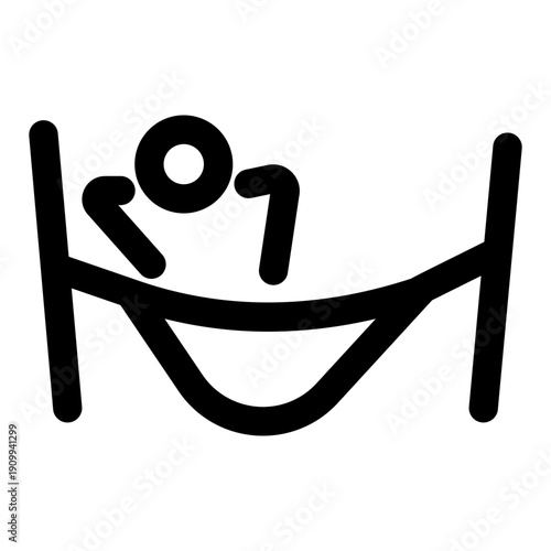 A linear icon showing a character resting on hammock