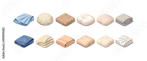 Fabric, texture 3d icon set for interior design and decoration projects