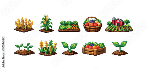 Agriculture and farming icon set. Harvest, crops, and garden tools 3d style collection