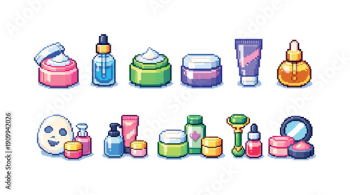 Skin care outline icon set. Beauty, cosmetics, wellness essentials outline collection.