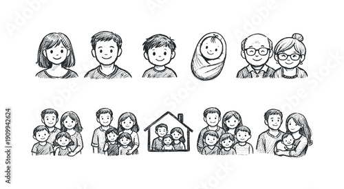 Family silhouette icon set. Collection of family, group symbols in silhouette style.