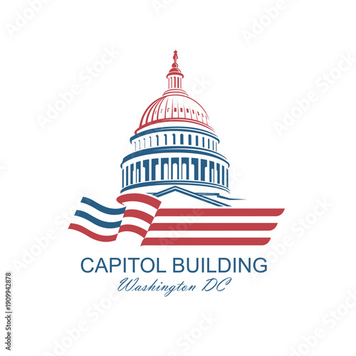United States Capitol building icon in Washington DC isolated on white backgrpound