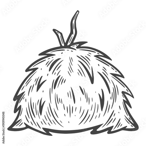 Heap of dry hay, straw pile, food for animals engraving isolated