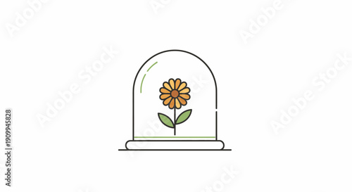 Delicate Yellow Flower Protected Under a Glass Dome - Minimalist Growth Illustration