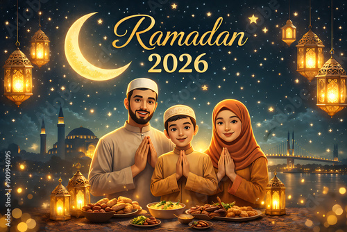 Wallpaper Mural Ramadan 2026: A Family's Evening of Blessing and Festivity under the Celestial Glow.  Torontodigital.ca