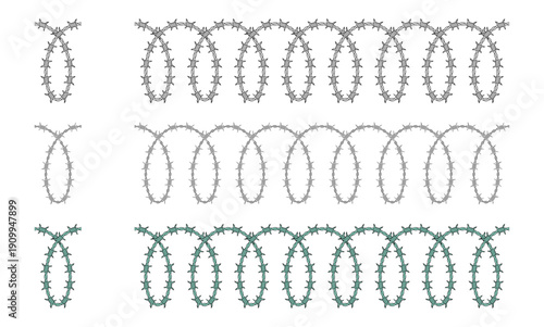Concertina Barbed Wire Barricade Continuous Seamless Pattern Vector Illustration