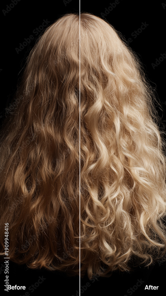 Naklejka premium Before and After Treatment Comparison of Blond Curly Hair
