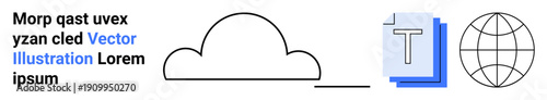 Data storage, cloud computing, global connectivity, file sharing, online services, virtual technology. Cloud symbol, stacked documents globe icon. s data storage and cloud computing concepts