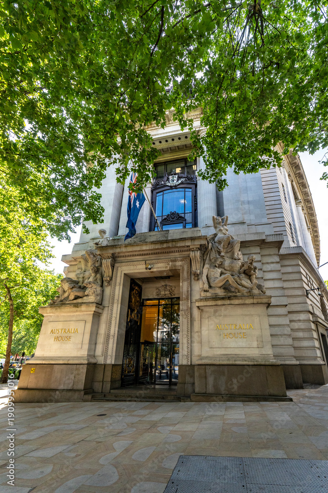 Fototapeta premium Beaux-Arts architecture of Australia House High Commission. Its marble interior served as the set for Gringotts Bank in the Harry Potter films