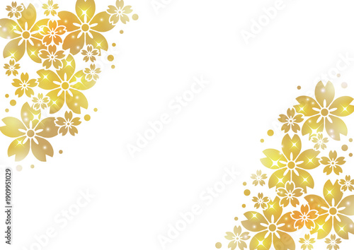 ステンシル文様桜、背景、イラスト、ゴールド、キラキラ、かわいい、横