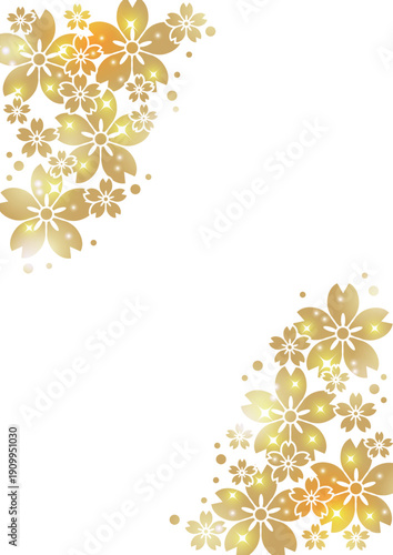 ステンシル文様桜、背景、イラスト、ゴールド、キラキラ、かわいい、縦