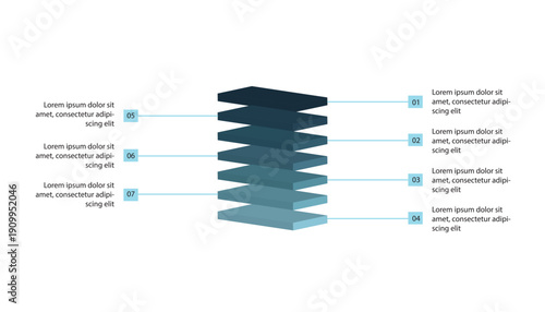  isometric Stacked Blocks Infographic with Seven Steps Diagram