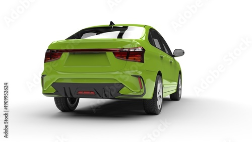 Modern elegant electric car in bright green color - back view