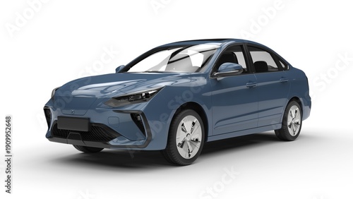 Modern elegant electric car in muted blue color