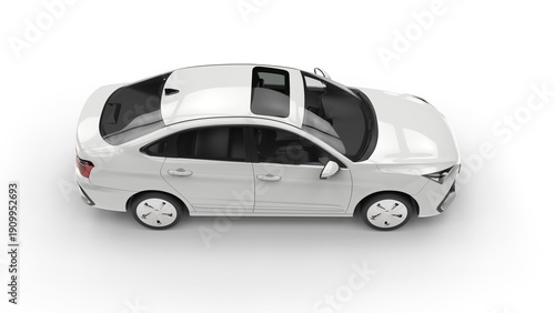 Modern elegant electric car in clean white color - top down view