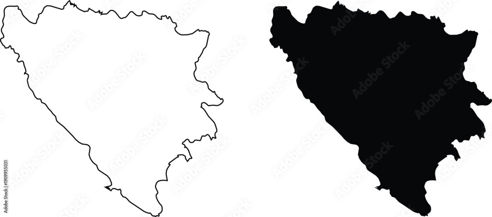 Obraz premium Outline and Silhouette Maps of Bosnia and Herzegovina