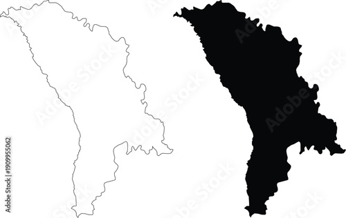 Outline and Solid Map of Moldova Keywords: Moldova, map, outline, silhouette, geographical