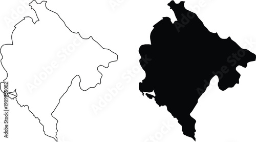 Outline and Solid Map of Montenegro Keywords: Montenegro, map, outline, silhouette, geographical