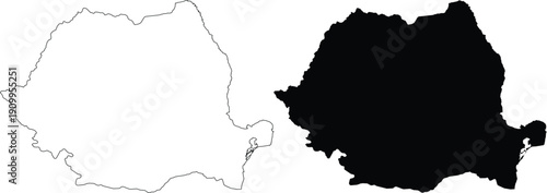 Romania outline and silhouette maps on white background