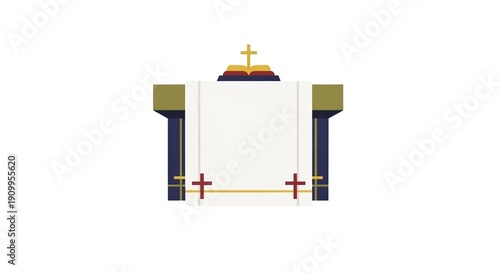 Minimalist white linen altar cloth with embroidered crosses for Christian symbolism on white background