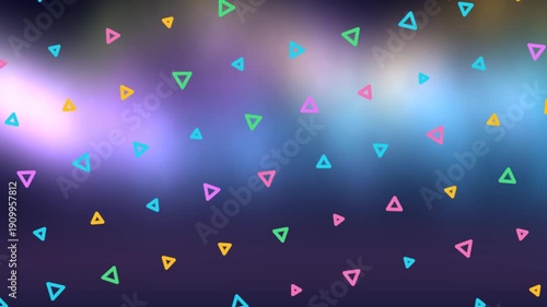 Colorful Triangles Floating Across Cosmic Nebula Background