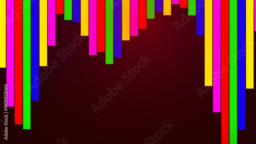 Colorful Vertical Bars Falling Down On Dark Red Gradient Background Loop