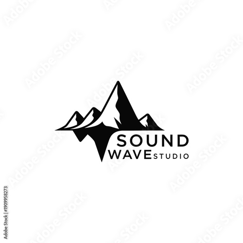 Mountain peaks reflecting as digital audio frequency for music production and podcast branding sound wave studio logo for recording studio