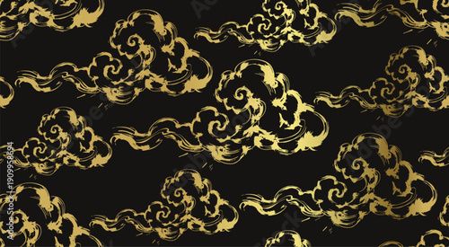 clouds wind japanese chinese seamless vector pattern ink golden design 