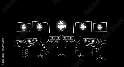 Multiple computer screens and workstations.