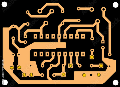 Tracing conductors of printed circuit board
of electronic device. Vector engineering technical
drawing. Pcb template. Electric background.
Computer technic cad design.
