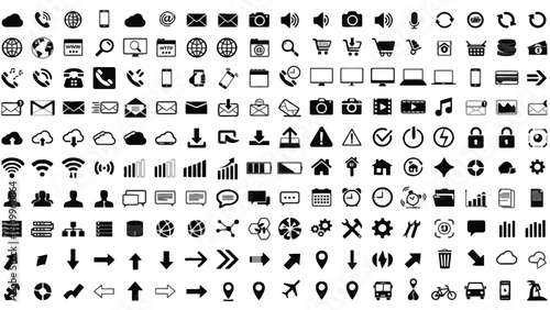 A massive collection of various black line and filled vector interface icons isolated on a white.