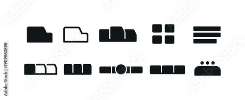 File manager solid icon set. Folder, navigation, interface elements in solid style
