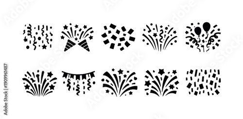 Celebration solid icon set. Party, festivity icons collection in solid style