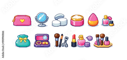 Beauty and cosmetics line icon set. Makeup, skincare, accessories line art collection
