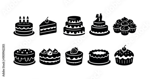 Bakery, cake silhouette icon set. Pastry and dessert icon collection for culinary projects