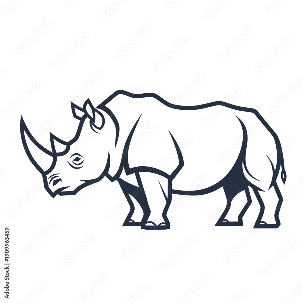 Obraz premium Line art illustration of a rhinoceros isolated on a white background.