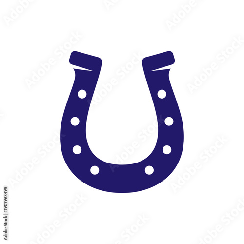 Simple blue horseshoe icon on a white background, luck concept.
