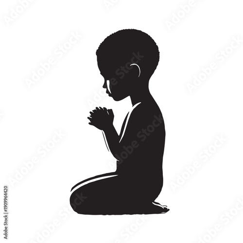Black Child learning prayer Silhouette Vector, High Quality Illustration on White Background