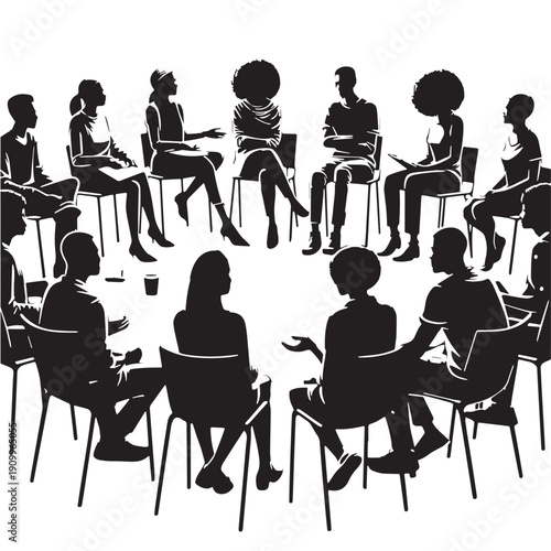 Black Community meeting Silhouette Vector, High Quality Illustration on White Background