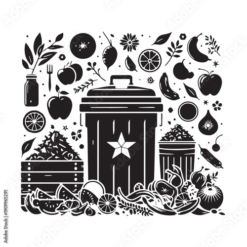 Black Compost making  Silhouette Vector, High Quality Illustration on White Background