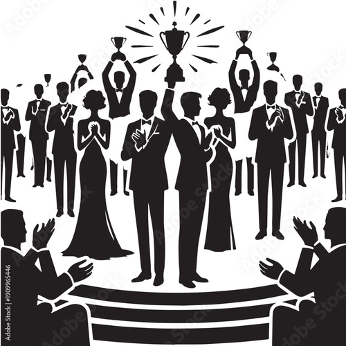 Black Award ceremony Silhouette Vector, High Quality Illustration on White Background