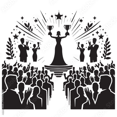 Black Award ceremony Silhouette Vector, High Quality Illustration on White Background