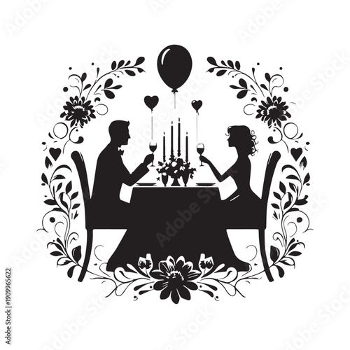 Black Anniversary dinner Silhouette Vector, High Quality Illustration on White Background