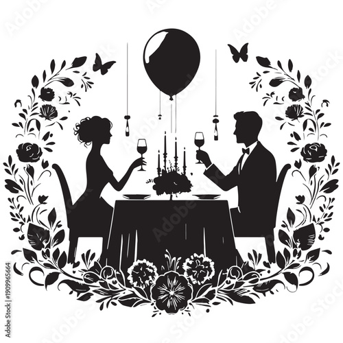 Black Anniversary dinner Silhouette Vector, High Quality Illustration on White Background