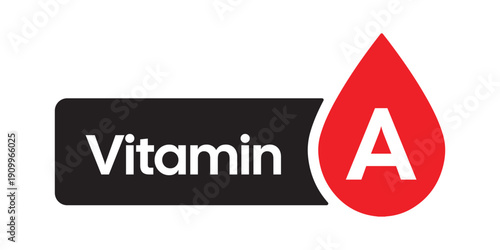 Professional Vitamin A Supplement Icon – High-Contrast Red Nutrient Droplet and Label Graphic