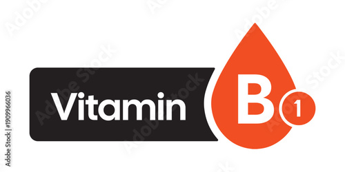 Professional Vitamin B1 Supplement Icon – High-Contrast Orange Nutrient Droplet and Label Graphic